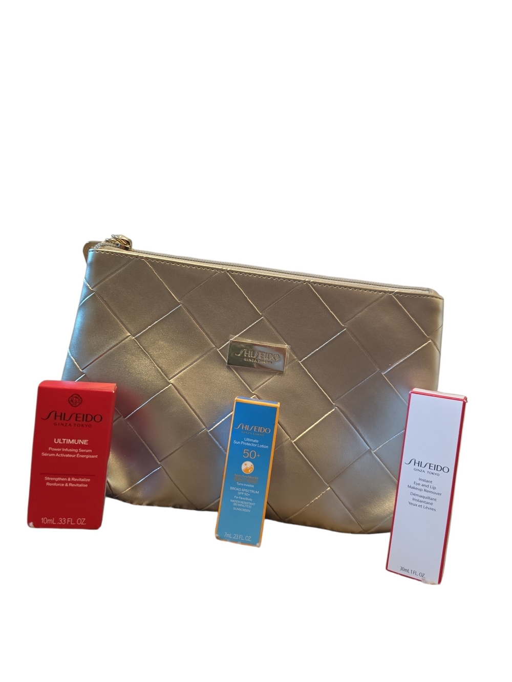 Shiseido Quilted Metallic Gold Makeup Pouch - Picture 5 of 5
